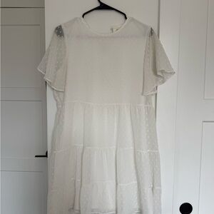 Altar'd State Cream Tiered Dress with Swiss Dot Detail